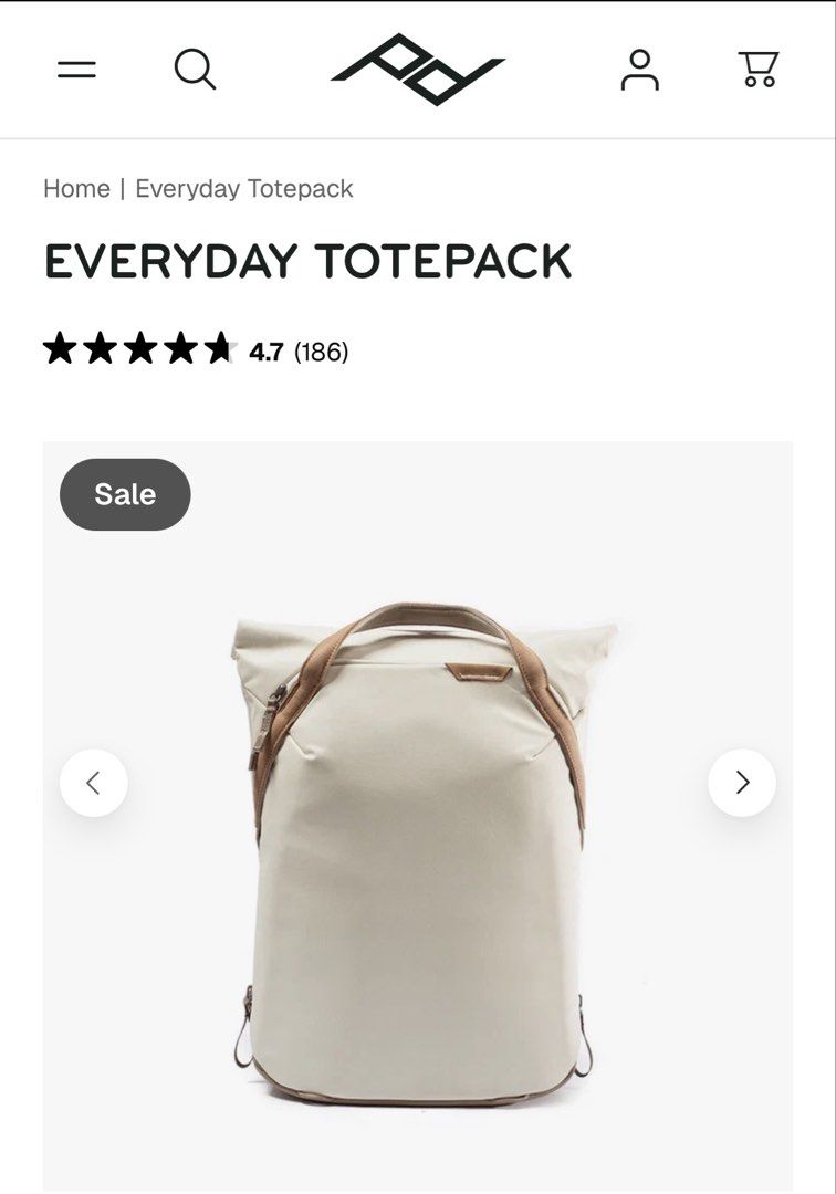 Peak Design Everyday Totepack 20L (Bone) (Category: Camera Bags & Carriers) located in Binan City. Submitted by srdd_ (Listing ID 1434246391, Image 1). Description: Peak Design Everyday Totepack 20L in Bone - Spacious main compartment - Internal dividers - Top handles and adjustable backpack straps - Lots of pockets - with signs of usage and needs cleaning - convenient for travel and everyday shoots More details/specs here: https://www.peakdesign