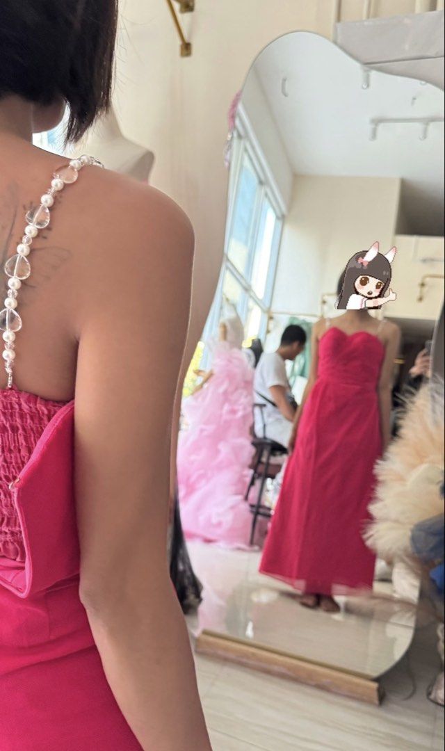Pink Chiffon Strapless Maxi Dress (Category: Dresses) located in Makati City. Submitted by vanammryrose (Listing ID 1434263935, Image 1). Description: - Strapless pink chiffon maxi dress - Sweetheart neckline - Fitted bodice with pleating - Flowing, floor-length skirt - Bow detail and pearl strap at the back - Ideal for formal events and special occasions.