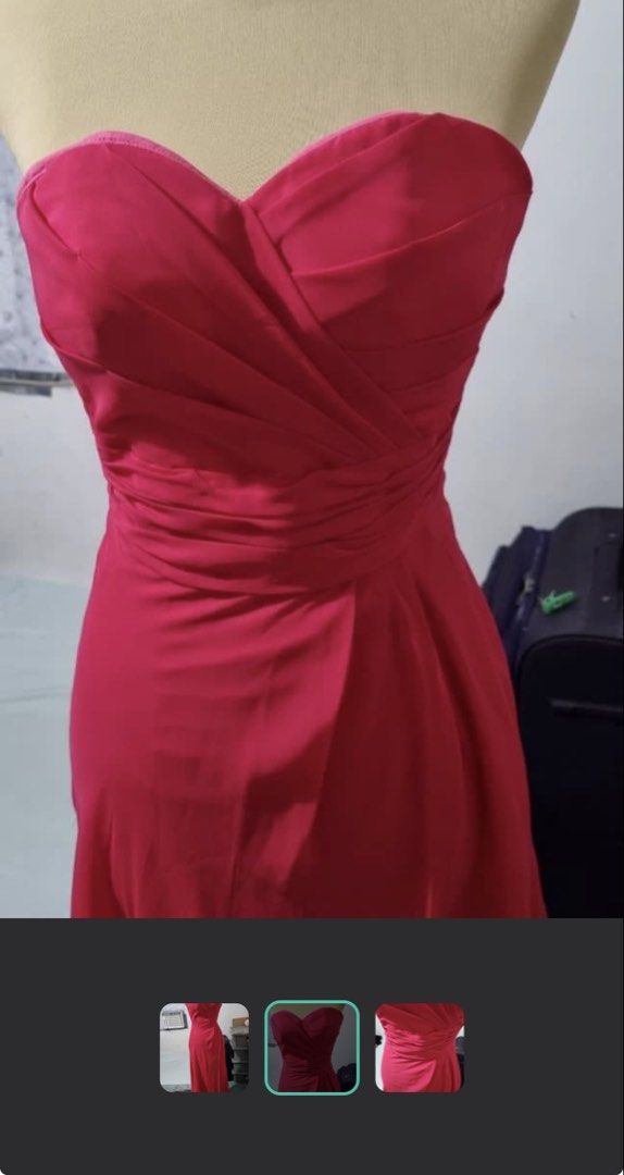 Pink Chiffon Strapless Maxi Dress (Category: Dresses) located in Makati City. Submitted by vanammryrose (Listing ID 1434263935, Image 3). Description: - Strapless pink chiffon maxi dress - Sweetheart neckline - Fitted bodice with pleating - Flowing, floor-length skirt - Bow detail and pearl strap at the back - Ideal for formal events and special occasions.