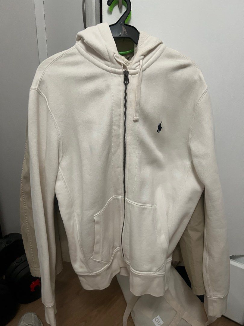 Ralph Lauren RL Zip Hoodie (Category: Hoodies) located in Las Pinas. Submitted by ffinds (Listing ID 1434335320, Image 2). Description: RL Zipped Hoodie White Well used / still good color Size: Medium frame Shipping via jnt/lalamove Las pinas/Alabang loc.