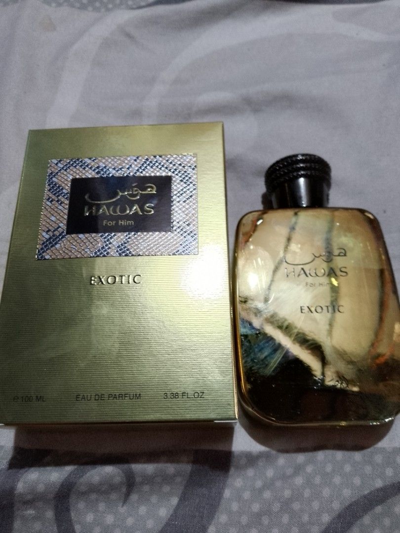 Rasasi Hawas Exotic (Category: Fragrance & Deodorants) located in Manila. Submitted by tebbys (Listing ID 1434220503, Image 1). Description: Few Sprays Missing 2x Complete with Box .