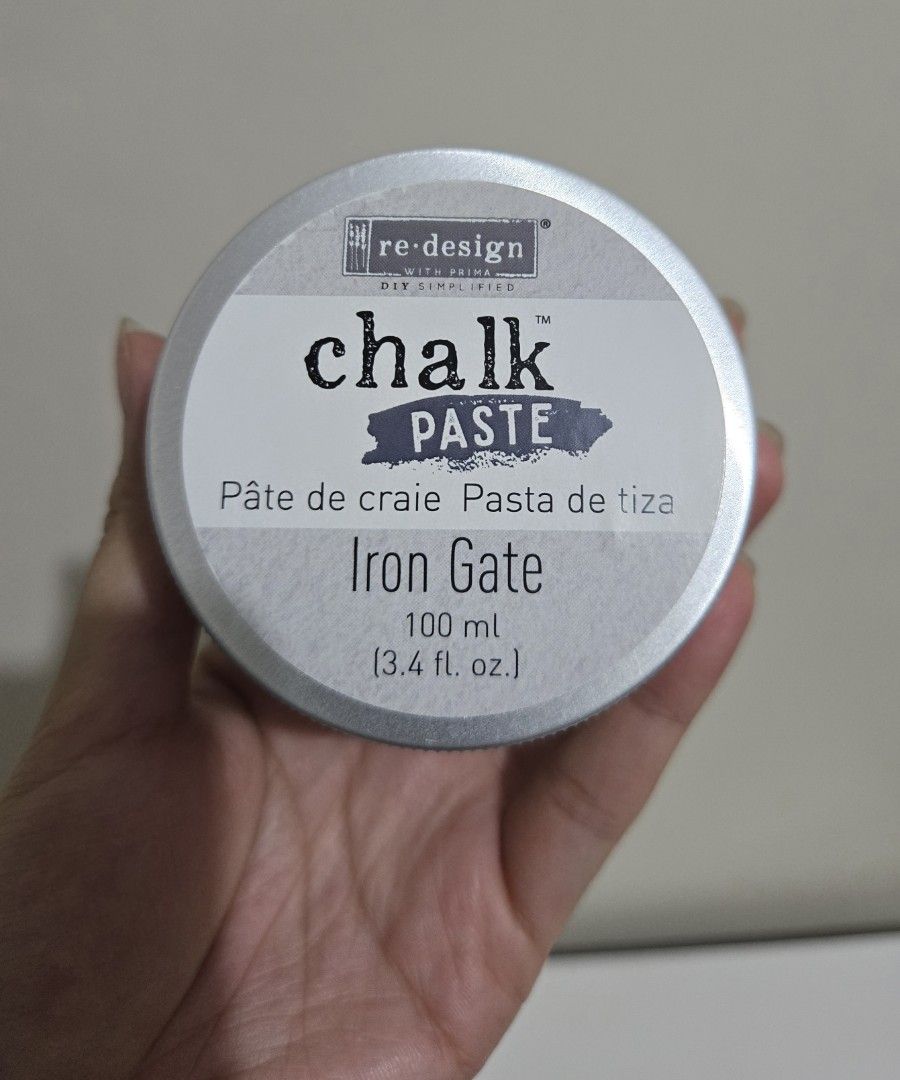 Redesign with Prima Chalk Paste - Iron Gate (Deep Black) (Category: Craft Supplies & Tools) located in Manila. Submitted by antonettelim (Listing ID 1434296612, Image 1). Description: High-quality decorative chalk paste in "Iron Gate"—a classic, versatile black. Excellent for furniture flipping, stenciling, or adding texture to craft projects. ​Condition: Gently used, jar is approximately 80% full. ​Feature: Thick, creamy consistency that works b