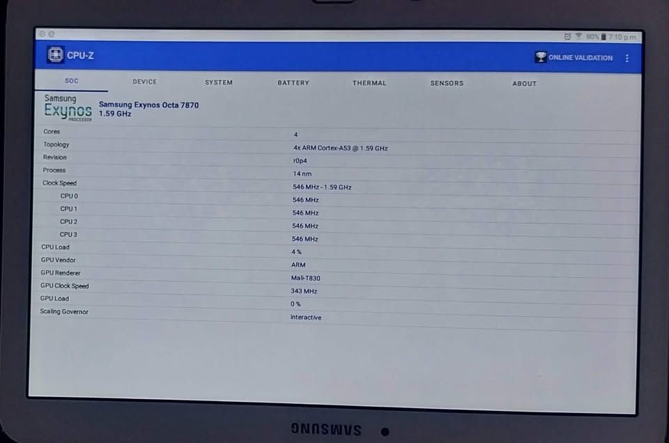 Samsung Exynos Octa 7870 Tablet (Category: Android) located in San Pedro. Submitted by adlim_marketing (Listing ID 1434217254, Image 1). Description: Samsung Exynos Octa 7870 Tablet 32 GB Storage. 2 GB RAM. Kindly check the picture for other details Call/Text - 0992.699.4068 Pick up - San Pedro City, Laguna. Shipping Fee on Customer's Expense.