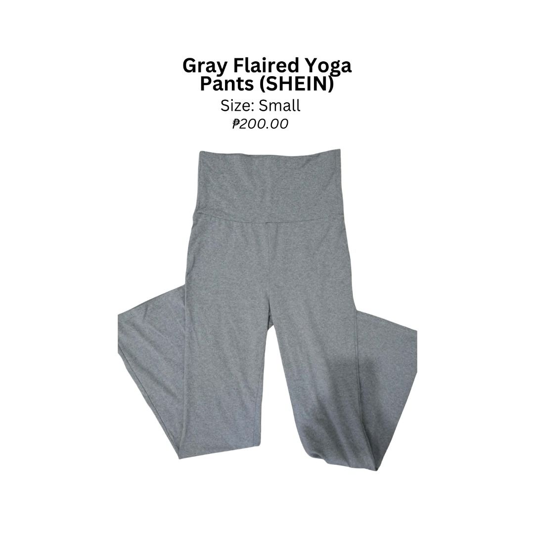 SHEIN Gray Flared Yoga Pants (Category: Other Bottoms) located in Tacloban City. Submitted by withlovehannah (Listing ID 1434266121, Image 1). Description: material: polyester ♡ fit/style: flared and form fitting ( ˶•̀ᴗ•́˶ ) issues: none ✧ rfs: prefer other pieces more ( ˶ˆᗜˆ˵ ) ｡ﾟ•┈꒰ა ♡ ໒꒱┈• ｡ﾟ comfy flared pants for lounging or sporty looks ♡.
