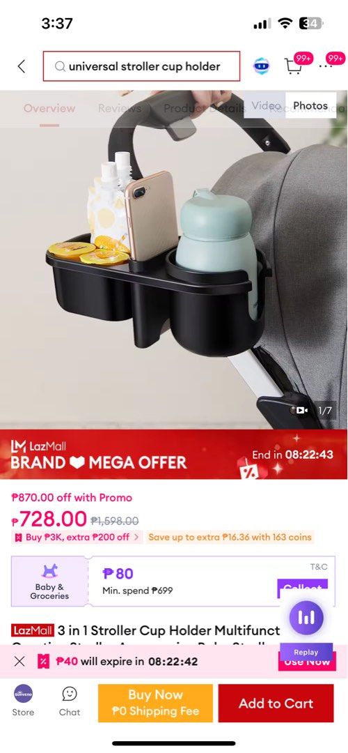 Sunvenp 3-in-1 Universal Stroller Cup Holder (Category: Strollers) located in Manila. Submitted by khaeeeeee (Listing ID 1434254981, Image 2). Description: - 3-in-1 Stroller Organizer: Holds drinks, phone, and small items. - Features: - Cup holder - Small compartment - Larger tray - Color: Black - Universal clamp: Easy to attach to most stroller handles. - Practical accessory for parents..