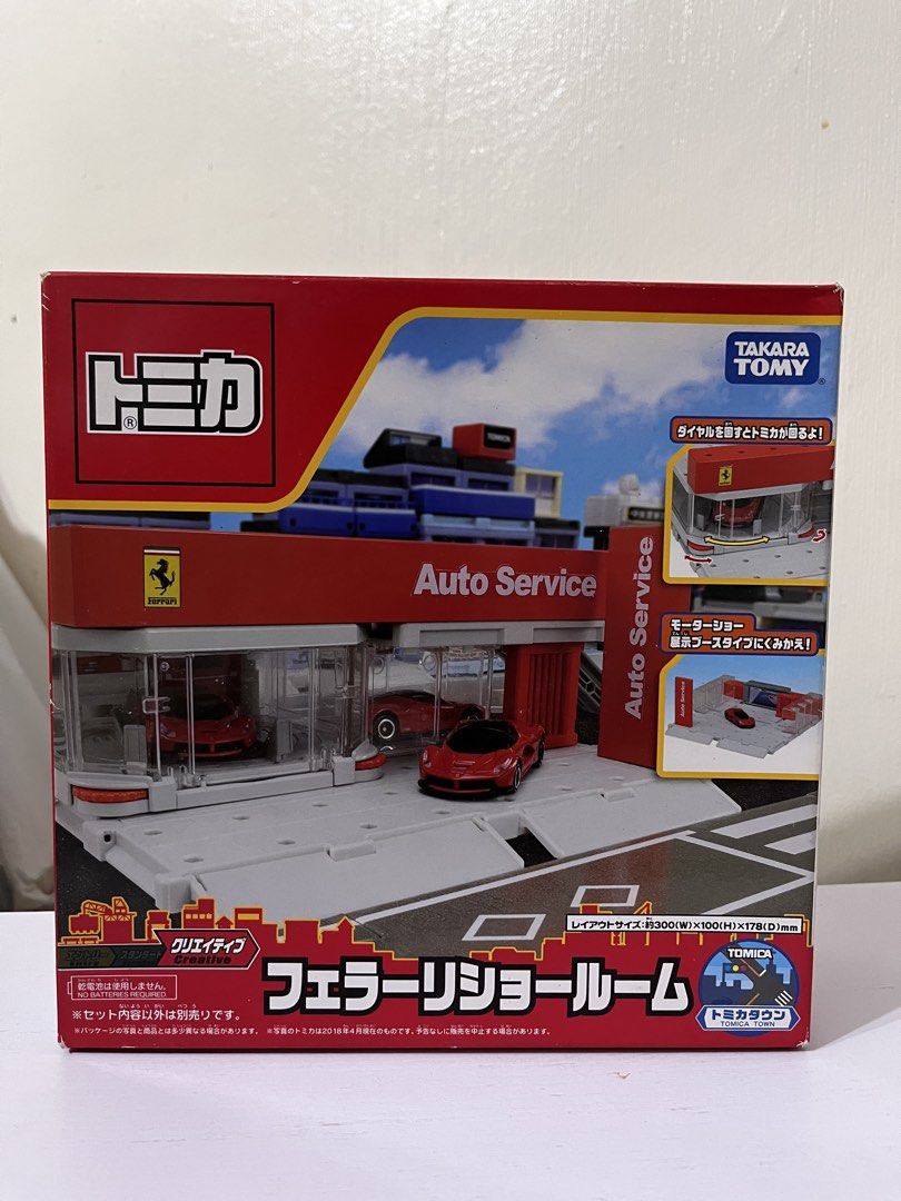 Tomica Ferrari Showroom Auto Service (Category: Vehicle & Diecast Models) located in Manila. Submitted by joaqscost (Listing ID 1434239503, Image 1). Description: - Tomica Ferrari Showroom set - Features an auto service area - Includes a showroom - Creative design - Dial feature - Part of the Tomica Town series .