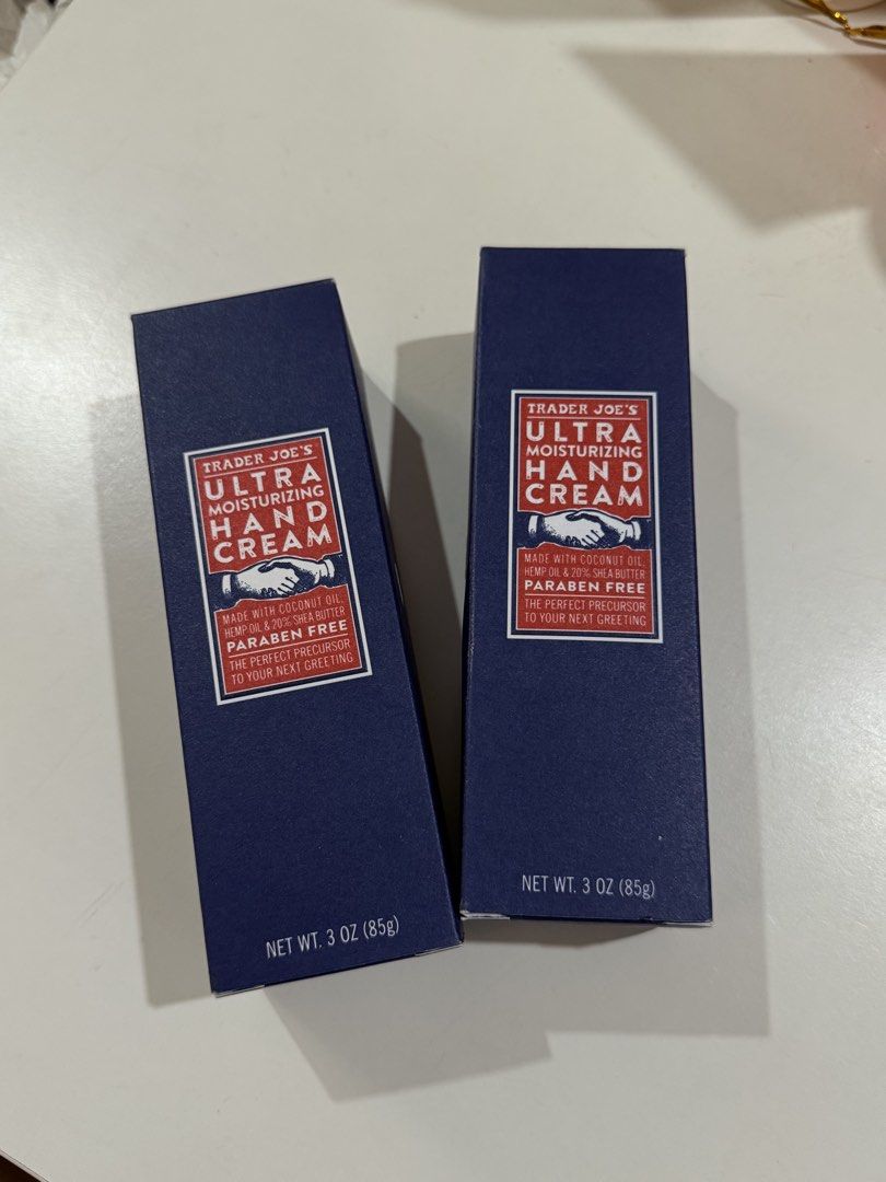 Trader Joe's Ultra Moisturizing Hand Cream (Category: Hands & Nails) located in Manila. Submitted by jeromestanley (Listing ID 1434201031, Image 2). Description: Authentic Trader Joe’s Product from USA; each sold separately (not as set) - Trader Joe's Ultra Moisturizing Hand Cream. - Made with coconut oil, hemp seed oil, and 20% shea butter. - Paraben-free. - Each tube contains 3 oz (85g) of hand cream. - The perfect precursor to your next greeti