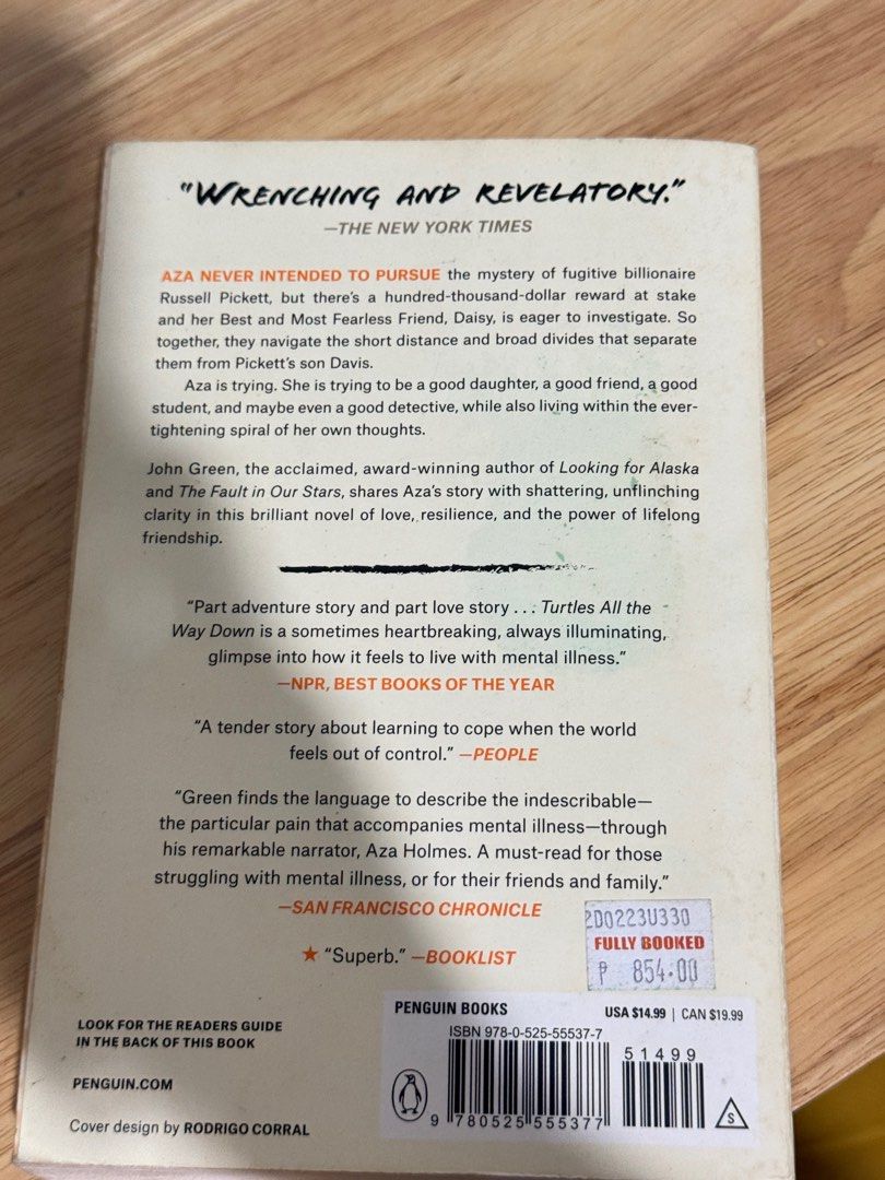 Turtles all the way down - John green (Category: Storybooks) located in Quezon City. Submitted by yaaasqueen (Listing ID 1434327906, Image 3). Description: has stains from storage. bought for 854 at fully booked.