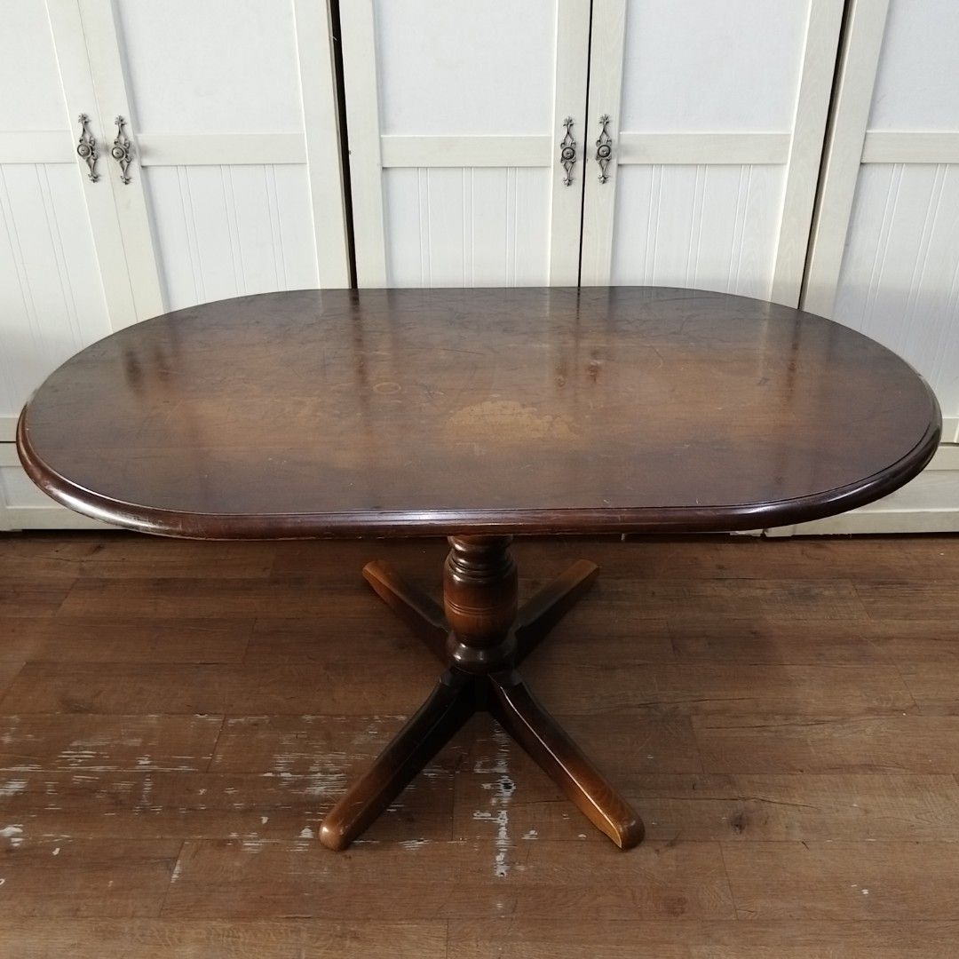Woodpecker Oval Dining Table (Category: Tables & Sets) located in Manila. Submitted by ivan_furnitures421 (Listing ID 1434202399, Image 2). Description: - Oval dining table with a dark wood finish - Features a stylish pedestal base - Smooth, glossy surface - Dimensions: 1500mm (width) x 900mm (depth) x 700mm (height) - Made by Woodpecker Mark, Hida Industries Co., Ltd..