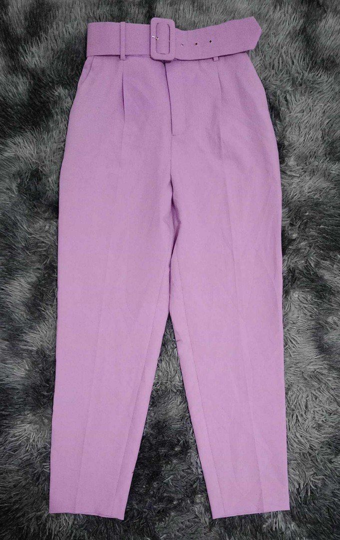 Zara Lilac Belted HW Trousers (Category: Other Bottoms) located in Manila. Submitted by babii08 (Listing ID 1434292348, Image 1). Description: - Perfect for casual or formal wear and super high quality fabric.