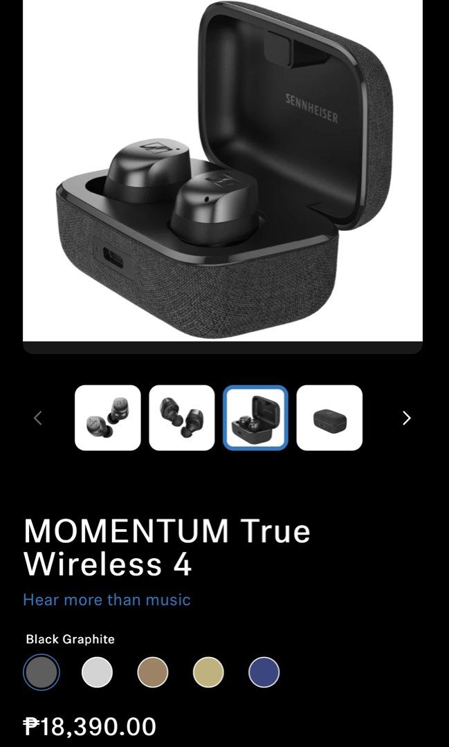 18k php worth: SENNHEISER Momentum True Wireless 4 (Black Copper) (Category: Earphones) located in Taguig. Submitted by jhc_3014 (Listing ID 1434400106, Image 1). Description: - Sennheiser MOMENTUM True Wireless 4 earbuds in Black Copper - Adaptive noise cancellation - Sound personalization - Future-proof technology - Compatible with iPhone, iPad, and Android - Bluetooth 5.4 📍Pick up in BGC, Taguig.