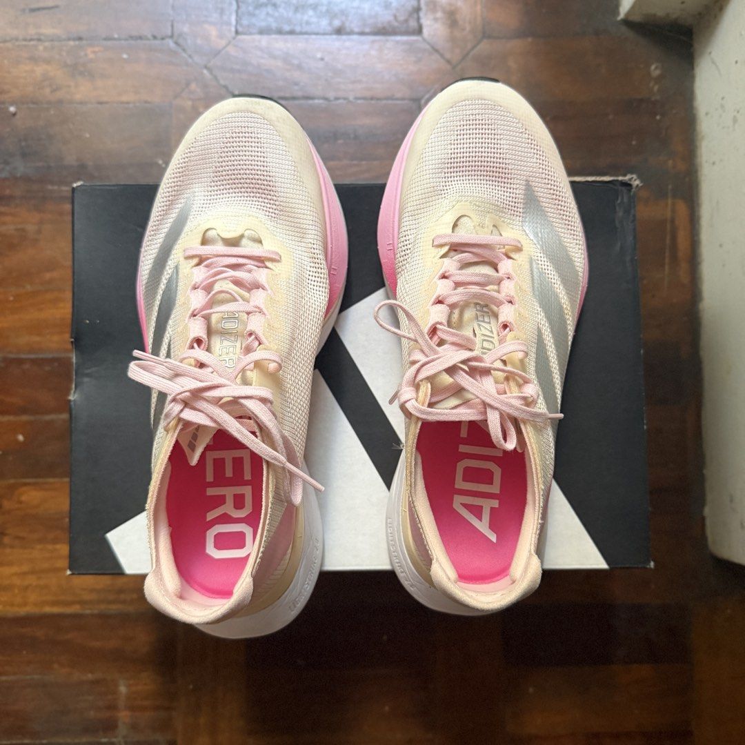 Adidas Adizero Boston 12 (Category: Sneakers) located in Makati City. Submitted by avlca (Listing ID 1434462845, Image 2). Description: Adidas Adizero Boston 12 Unisex US5 (Fits women size 6 or 23.5cm) Bought in Japan for 8,800 RFS: Used less than 10 times. Realized I’m not a fan of the Boston 12s :( No issues on the shoes Minimal creases and dirt from wear Super good as brand new I still have the box, paper it came with, and the extra white shoe