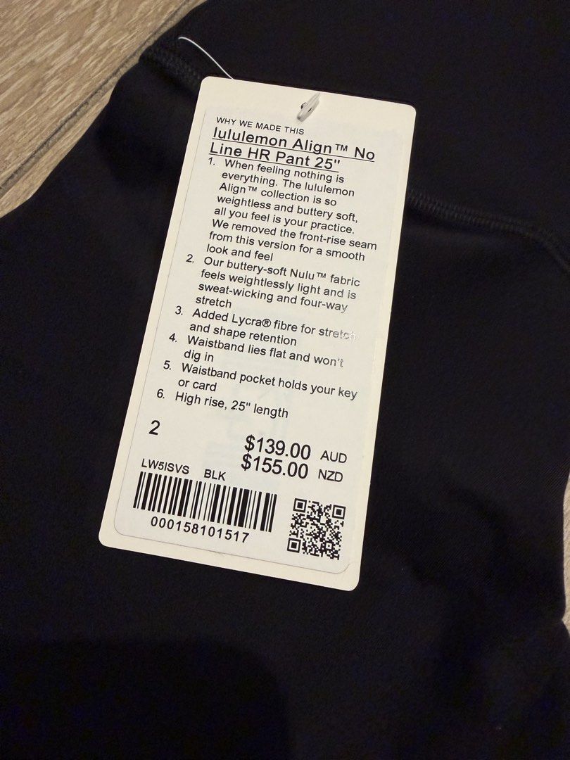 Align No Line HR Pant 25" (Category: Activewear) located in Singapore. Submitted by sunstate (Listing ID 1434481705, Image 3). Description: Size 2 Colour: BLK.