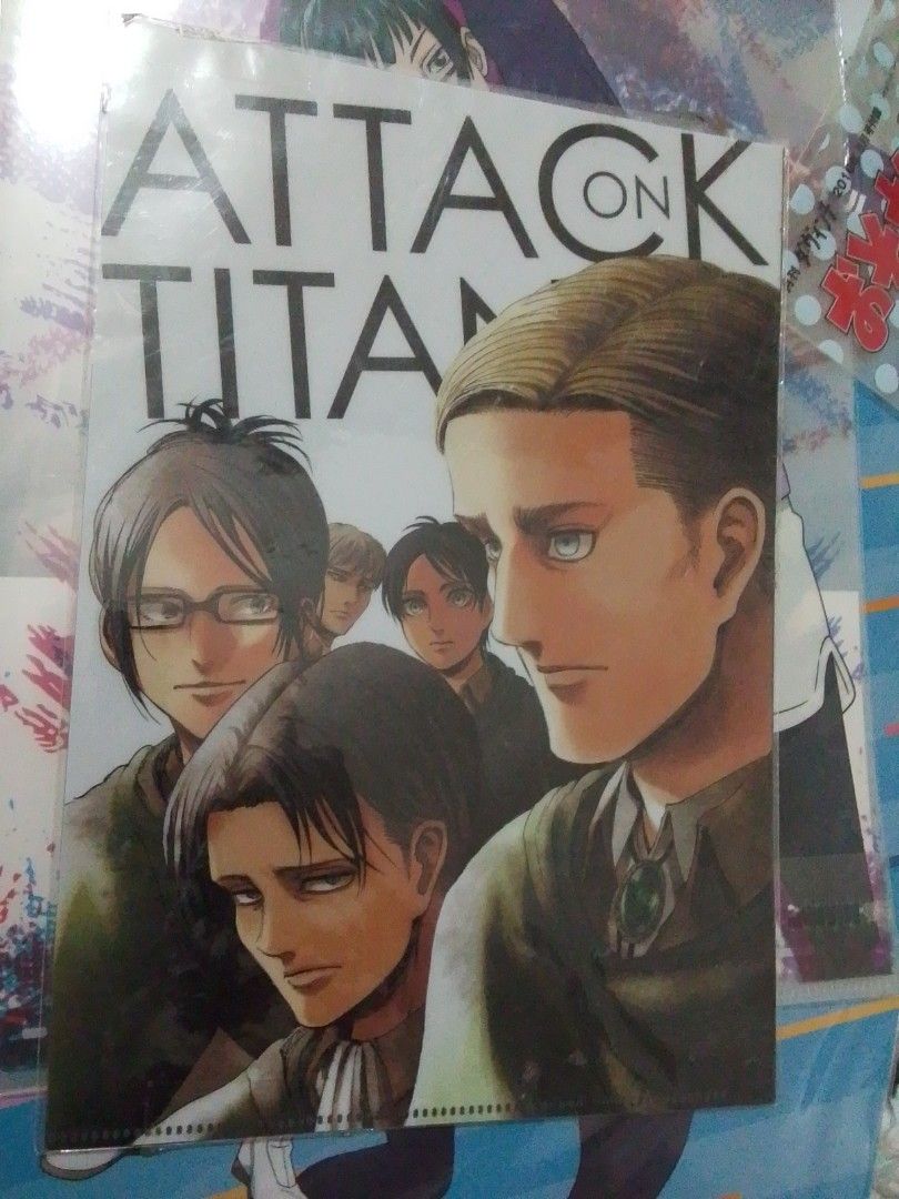 Attack on Titan Clear File Folder (Category: Stationery & School Supplies) located in Santa Rosa. Submitted by animemerchcollection (Listing ID 1434574290, Image 1). Description: - Attack on Titan file folder - Features Levi, Erwin, and Eren - Standard size - Perfect for storing papers and documents.