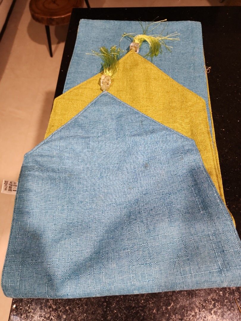Blue and Green Table Runner with Tassels