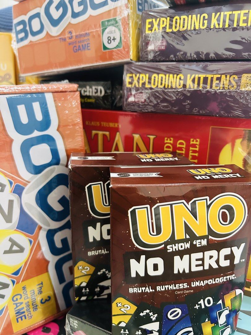 Board Games - Catan, Exploding Kittens, Uno, Boggle, etc. (Category: Board Games & Puzzles) located in Quezon City. Submitted by playboxph (Listing ID 1434507170, Image 2). Description: Hello! We are PlayBox PH. We are selling various board and card games! Hit us up for prices and questions! Available: 🃏Uno (Regular) 🃏Uno No Mercy 🃏These Cards Will Get You Drunk 🃏These Cards Will Get You Drunk Too 🃏Monopoly Board Game 🃏Monopoly Deal 🃏Scrab