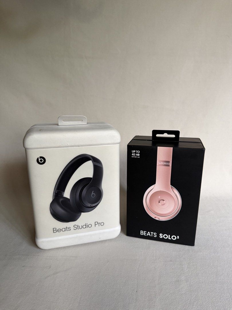 BUNDLE SALE! Beats Studio Pro + Beats Solo3 (Category: Headphones & Headsets) located in Mabalacat. Submitted by lkp99 (Listing ID 1434479381, Image 2). Description: THIS IS A BUNDLE PRICE, NO MORE HAGGLING ‼️ Take time to read description, PLEASE. Beats Studio Pro Wireless Headphones — Black Beats Studio Pro Wireless Headphones — Black Used - Like New, pristine condition Retails at ₱18,990.00 (bought last year) What’s included: Beats Studio Pro 