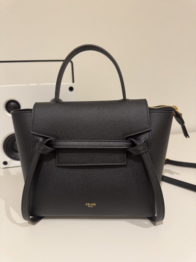 Celine Nano Belt Bag - Pristine condition & full set (Category: Bags & Wallets) located in Kuala Lumpur. Submitted by eshiang (Listing ID 1434519374, Image 1). Description: - Authentic Celine Belt Bag - Color: Black - Bought in New Jersey, US (Nov 2025) - Hardware: Gold-tone - Features: - Top handle - Detachable shoulder strap - Interior zipped pocket - Flap closure with knot detail - Zipper closure - Interior lined with soft material - Comes in 