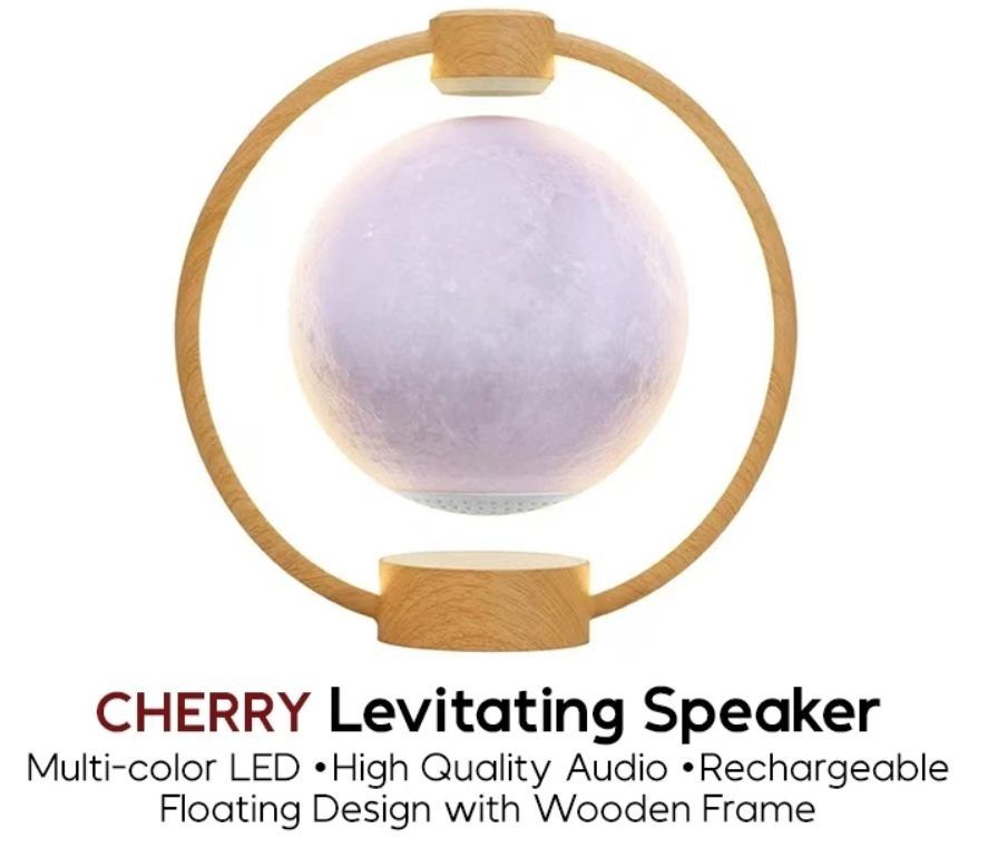 CHERRY Levitating Speaker Home Decor (Category: Soundbars, Speakers & Amplifiers) located in Caloocan City. Submitted by charlie232a66 (Listing ID 1434457555, Image 1). Description: BRAND NEW, pictures are for references only. All items are sealed and has not yet been opened. Model No: C-LESP A floating moon sphere that rotates 360 degrees. Features high-quality audio with Bluetooth connectivity and multi-color LED lighting. .