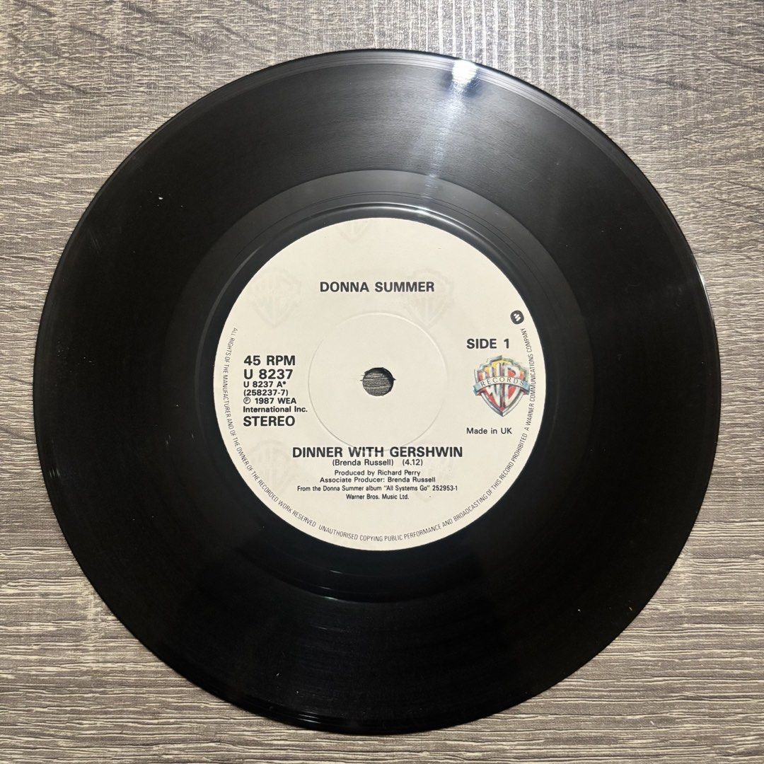 Donna Summer - Dinner With Gershwin 7" Vinyl (Category: Vinyls) located in Quezon City. Submitted by pinkskies_media (Listing ID 1434488731, Image 3). Description: BAWAL SA MAARTE USED ITEM, HINDI BAGO 7" vinyl Import from UK Not tested dahil wala akong player IMPORTANT: Manage your expectations since this is a pre-loved item Sleeves NOT in mint condition - may dents, crease or butas Please see pictures for the actual condition.