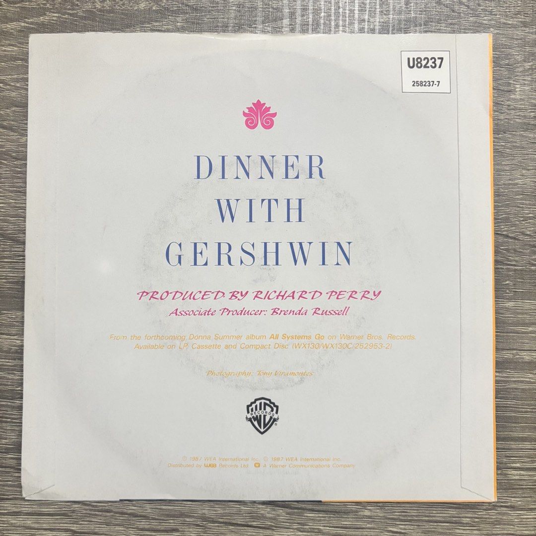 Donna Summer - Dinner With Gershwin 7" Vinyl (Category: Vinyls) located in Quezon City. Submitted by pinkskies_media (Listing ID 1434488731, Image 2). Description: BAWAL SA MAARTE USED ITEM, HINDI BAGO 7" vinyl Import from UK Not tested dahil wala akong player IMPORTANT: Manage your expectations since this is a pre-loved item Sleeves NOT in mint condition - may dents, crease or butas Please see pictures for the actual condition.