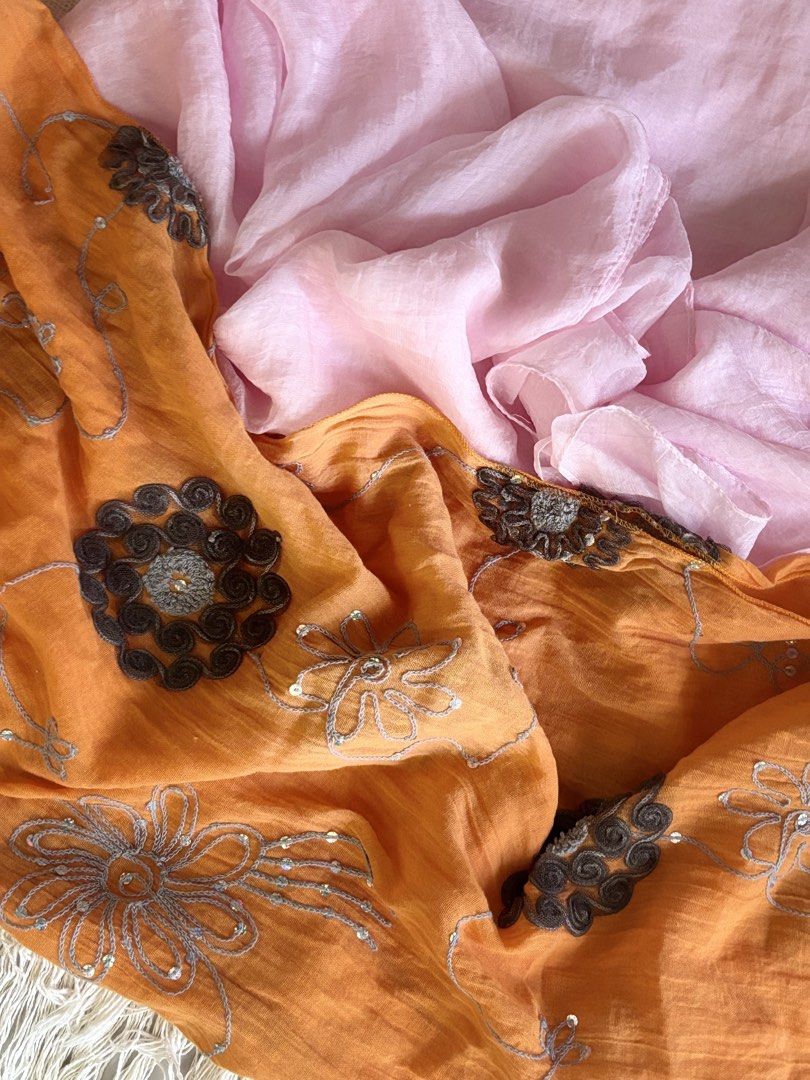 Embroidered Orange and Pink Scarf (Category: Scarves) located in Baguio. Submitted by ravendoll.ph (Listing ID 1434473703, Image 2). Description: ORANGE SCARF SOLD.