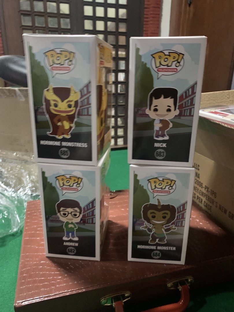 Funko Pop! Big Mouth Vinyl Figures (Category: Designer & Blind Box Toys) located in Manila. Submitted by robertzombie (Listing ID 1434494060, Image 2). Description: - Set of four Big Mouth Funko Pop! figures. - Includes: Hormone Monstress (685), Nick (683), Andrew (682), and Hormone Monster (684). - Each figure is in its original packaging. - Perfect for Big Mouth fans and collectors. - Great for display. 09153896941f1.