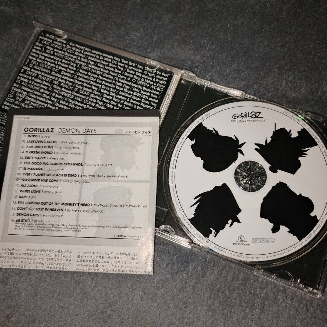 Gorillaz CD - Demon Days (Japan Press) (Category: CDs & DVDs) located in Marikina City. Submitted by kohkicollectibles (Listing ID 1434576285, Image 2). Description: Location: Marikina City Condition: 9/10 (Unsealed) *with free 3 pcs CD plastic sleeves Made in Japan MOP: GCASH/PAYMAYA MOD: LALAMOVE/JNT.