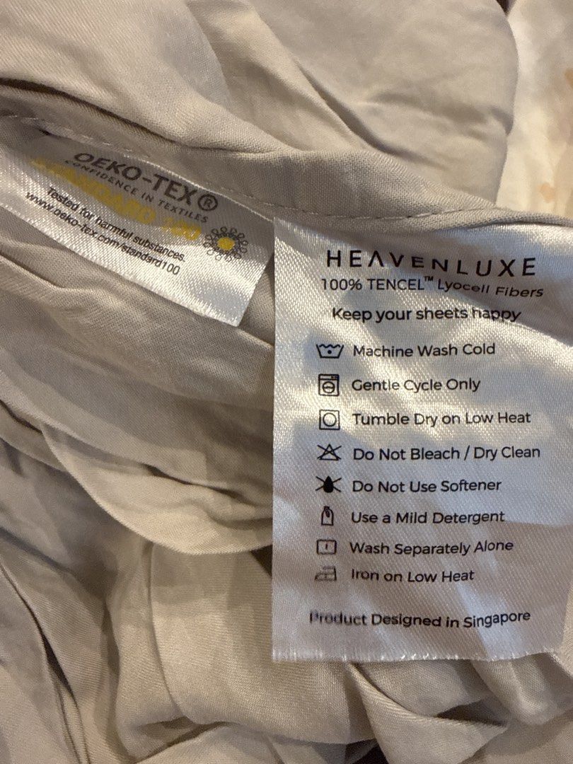 Heavenluxe Tencel Bedding Set for baby cot - Like New (Category: Bedding & Towels) located in Singapore. Submitted by clarie_08 (Listing ID 1434459378, Image 2). Description: - Gently used Heavenluxe Tencel bedding set. - Made from 100% Tencel Lyocell fibers. - Includes: - grey sheet - Patterned sheet (stars and clouds) - Machine washable (gentle cycle). - Designed in Singapore..