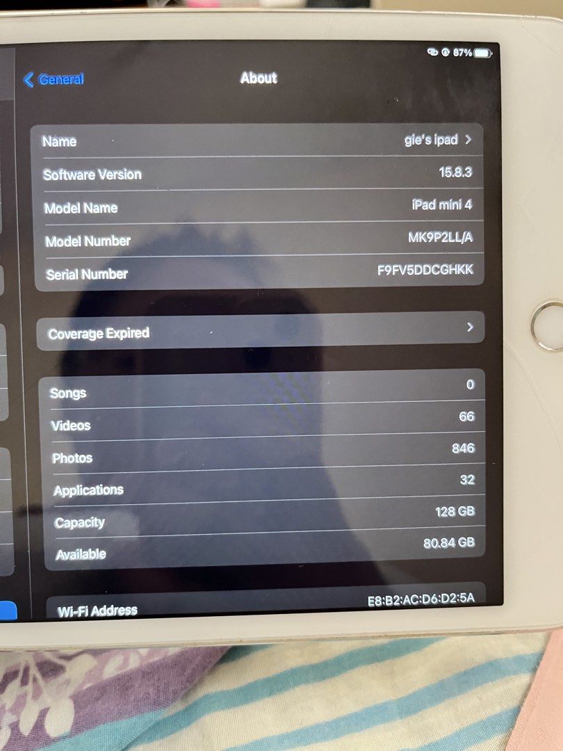 ipad mini 4 (Category: iPad) located in Manila. Submitted by nami_cupcakes (Listing ID 1434399783, Image 3). Description: For sale ipad mini 4 128gb white no issues not cellular case included goojodoq pencil included with sleeve meet up sm clark/dunkin balibago/brgy. marisol 7/11.