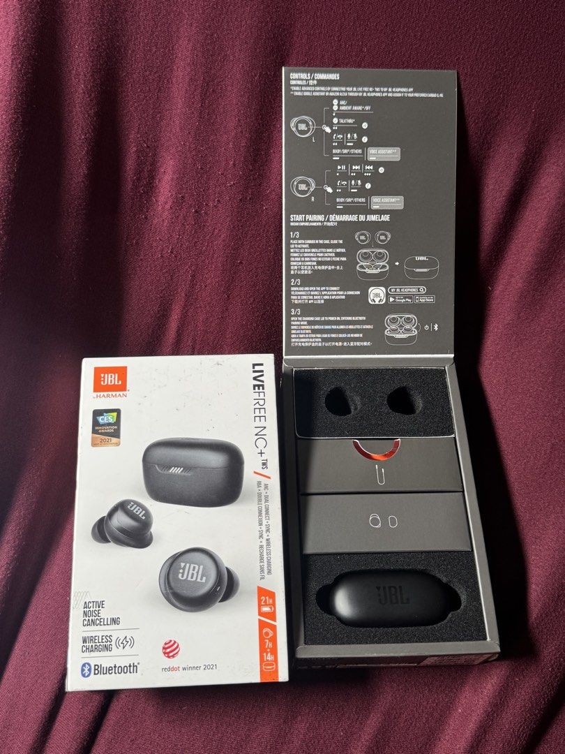 JBL Live Free NC+ TWS Earbuds (Category: Earphones) located in Pasay City. Submitted by vonigop (Listing ID 1434429867, Image 1). Description: CONNECTED SA APP PASAY PADALA GALING CANADA NEGO PA PO FOR DISPOSAL LANG HINDI NA GINAGAMIT.