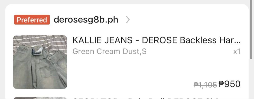 KALLIE JEANS - DEROSE Vietnam (Category: Jeans) located in Cavite. Submitted by prelovedbymobol (Listing ID 1434420630, Image 3). Description: - KALLIE JEANS from DEROS - Wide-leg style - Color: Light green cream dust - Size: S - Made with durable fabric - Perfect for casual, fashionable outfits.