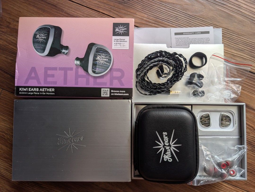 Kiwi Ears Aether (Category: Earphones) located in Kuala Lumpur. Submitted by pokewatchermon (Listing ID 1434420054, Image 2). Description: Almost brand new pair. Purchased for comparison and tested for about a week. All eartips provided are not used. Everything in original package included..