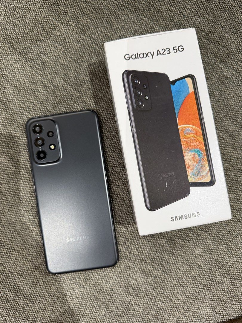 Like new! Samsung A23 5G black (Category: Samsung) located in Manila. Submitted by closetproject_kk (Listing ID 1434444484, Image 3). Description: Samsung Galaxy A23 5G (128GB, 6GB RAM) – almost brand new Opened but never used, still in pristine condition. Flawless condition, no scratches. ✔️ With original box ✔️ Free case included ❌ No charger 🔒 Globe-locked (can be unlocked) Smooth 5G performance, great for everyday use. RFS: Not being used Me