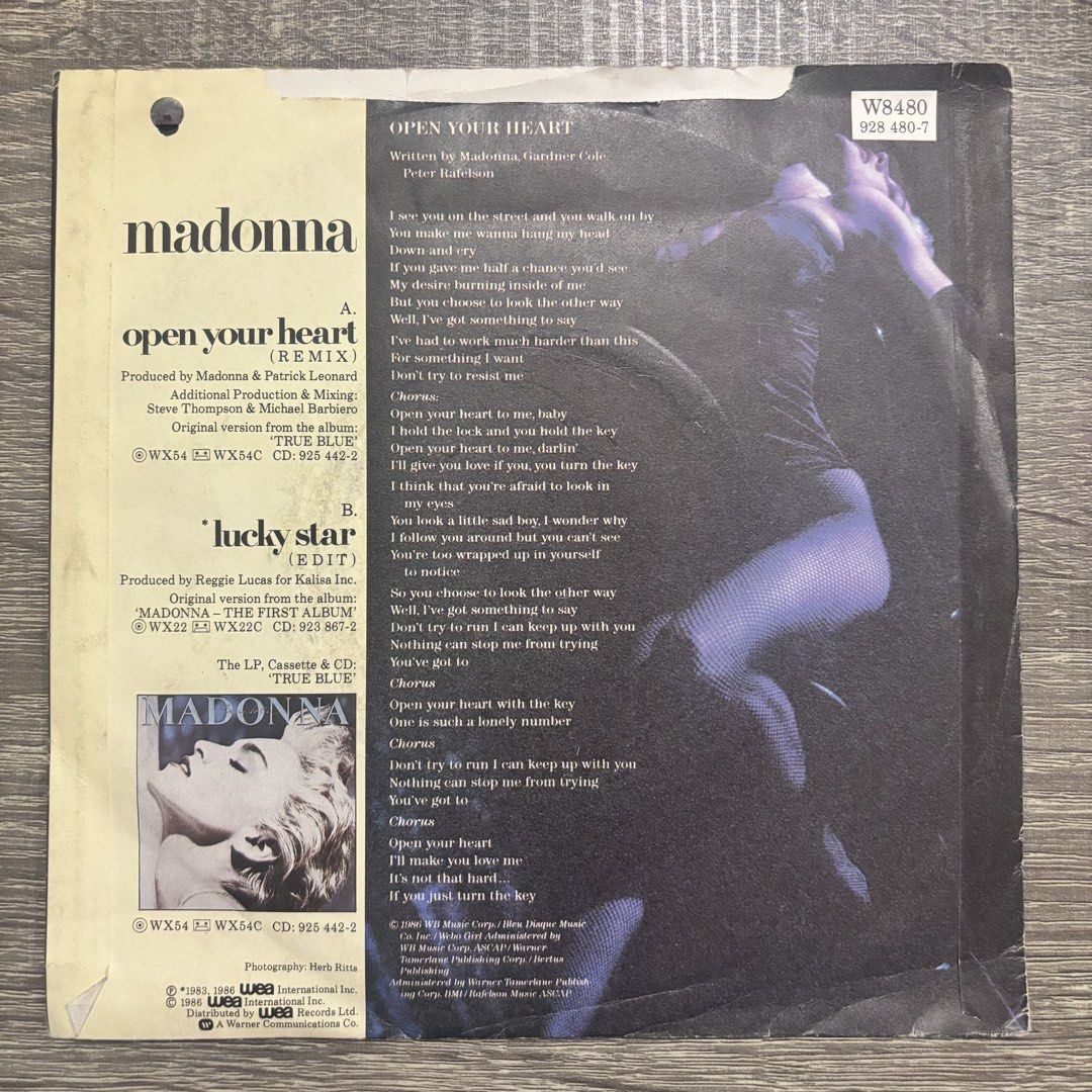 Madonna - Open Your Heart 7" Vinyl (Category: Vinyls) located in Quezon City. Submitted by pinkskies_media (Listing ID 1434465508, Image 2). Description: BAWAL SA MAARTE USED ITEM, HINDI BAGO 7" vinyl Import from UK Not tested dahil wala akong player IMPORTANT: Manage your expectations since this is a pre-loved item Sleeves NOT in mint condition - may dents, crease or butas Please see pictures for the actual condition.