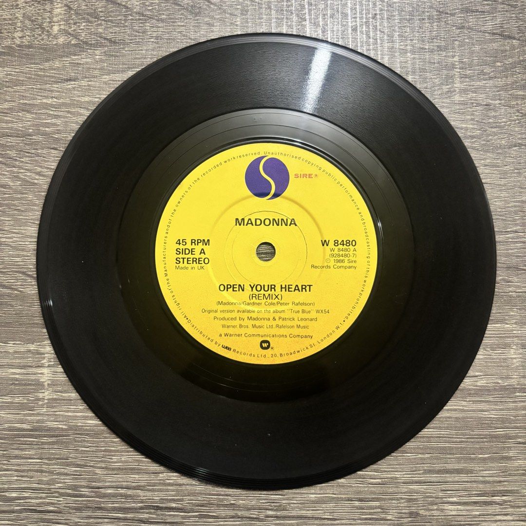 Madonna - Open Your Heart 7" Vinyl (Category: Vinyls) located in Quezon City. Submitted by pinkskies_media (Listing ID 1434465508, Image 3). Description: BAWAL SA MAARTE USED ITEM, HINDI BAGO 7" vinyl Import from UK Not tested dahil wala akong player IMPORTANT: Manage your expectations since this is a pre-loved item Sleeves NOT in mint condition - may dents, crease or butas Please see pictures for the actual condition.