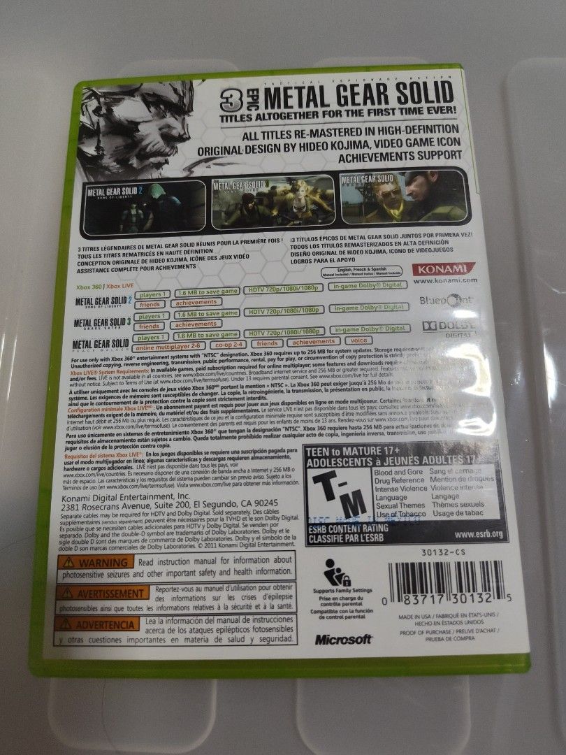 Metal Gear Solid HD Collection - Xbox 360 (NTSC) (Category: Xbox) located in Quezon City. Submitted by mgwharvey (Listing ID 1434394748, Image 2). Description: This is a backwards compatible game with Xbox One and Series that was delisted..