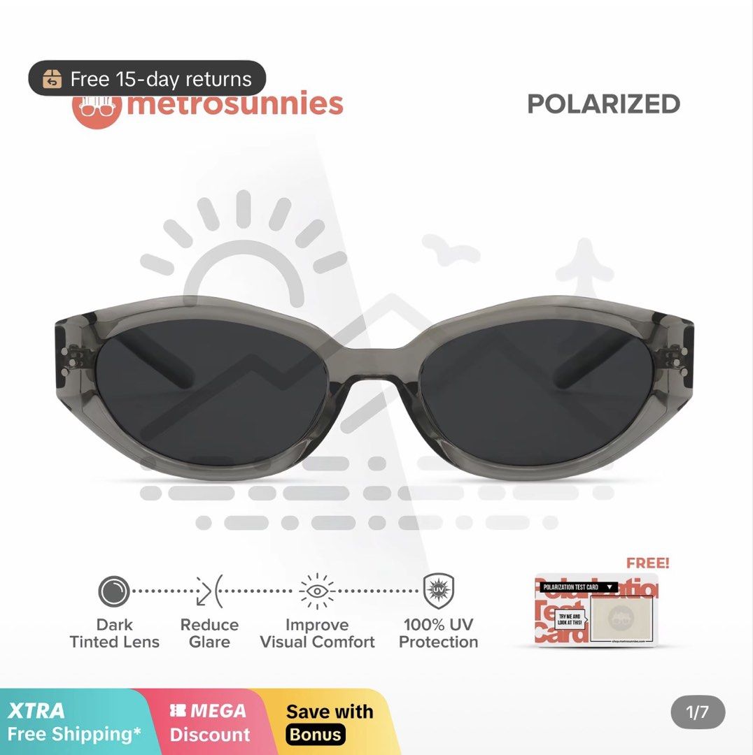MetroSunnies Kendra Polarized Sunglasses (Category: Sunglasses & Eyewear) located in Manila. Submitted by sisterscloset.ph (Listing ID 1434537541, Image 1). Description: - MetroSunnies Kendra Sunglasses - Polarized lenses for reduced glare - 100% UV protection - Available in gray and black frames - Dark tinted lenses for style and function - Free return policy.