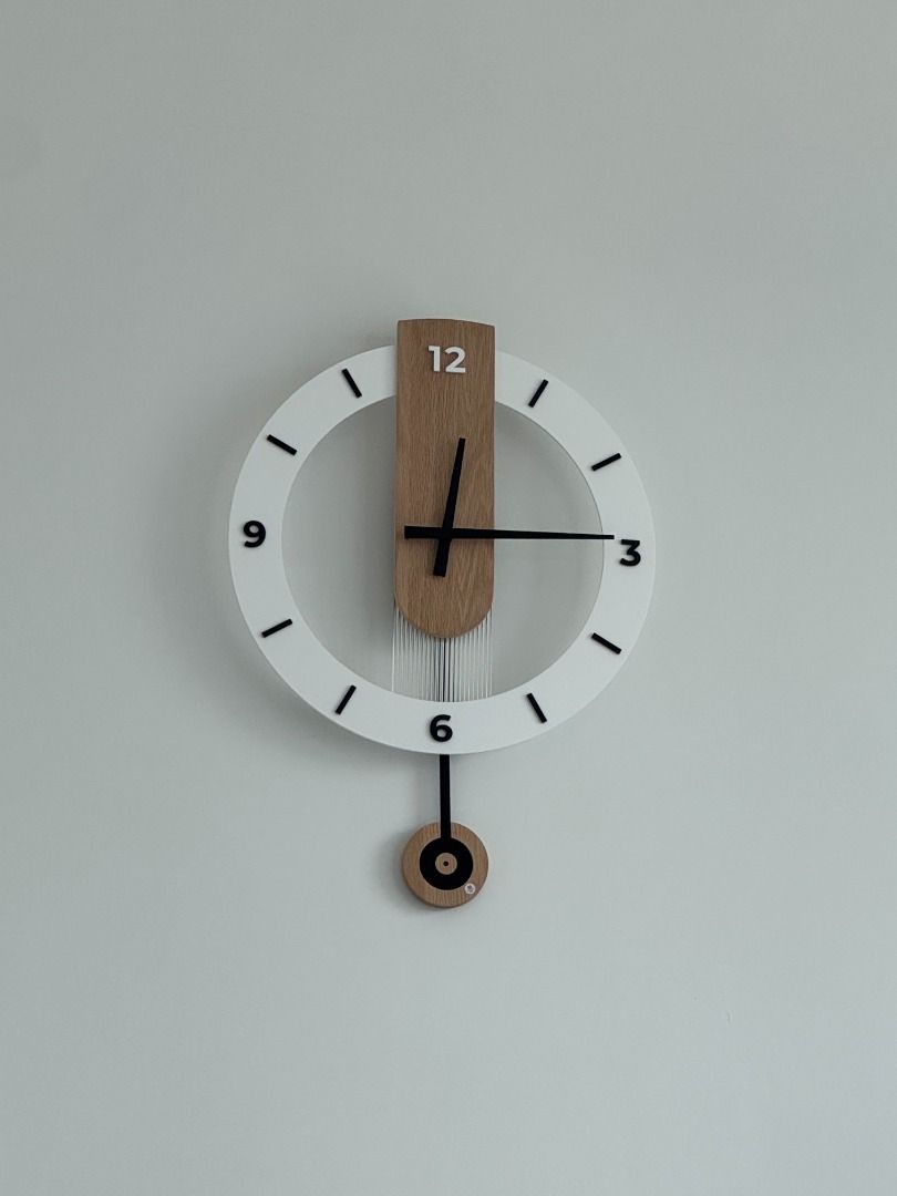 Minimalist Wooden Wall Clock with Pendulum | Modern Aesthetic | Like New