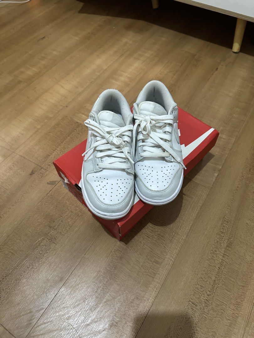 Nike Dunk Low (white/photon dust-white) US 6 (Category: Sneakers) located in Pasig City. Submitted by _kukustuff (Listing ID 1434457181, Image 3). Description: - Bought in Taiwan in 2024 for ₱5k+ - Used twice only and stored it away (it doesnt suit me pala 🥲) and it got dusty - Has minor stain in the shoe lace but can be washed off.
