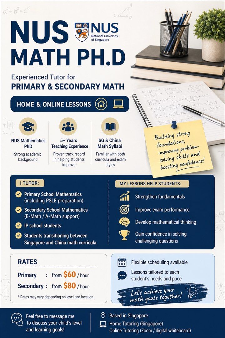 NUS Math PhD Tutor | Primary & Secondary Math | PSLE / O-Level / IP ...