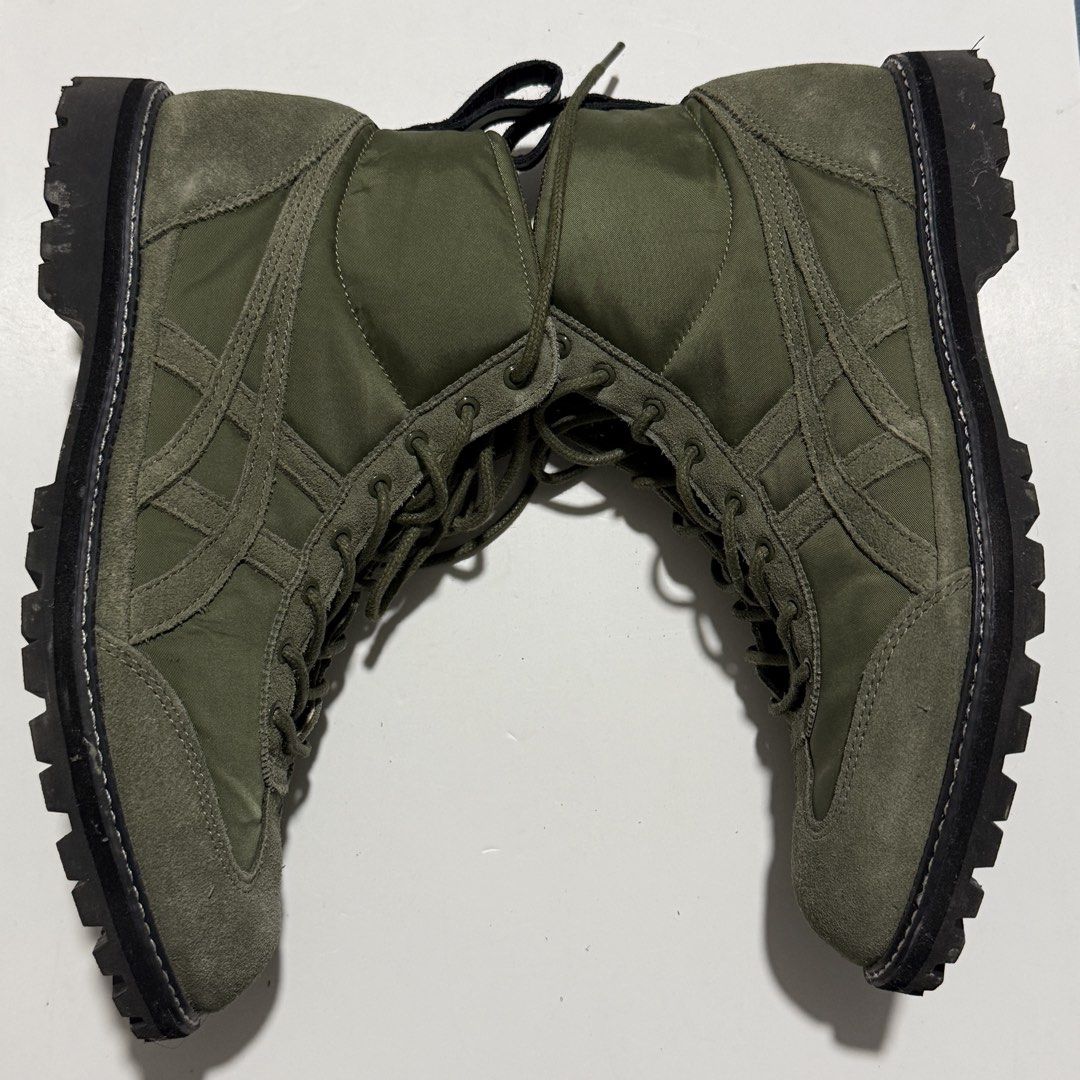 Onitsuka Tiger Mexico Rinkan US 8.5 (Category: Boots) located in San Juan City. Submitted by sheenabels (Listing ID 1434459645, Image 3). Description: - Olive green Onitsuka Tiger boots - Size: US 8.5 / EUR 42 - Material: Suede and nylon - Design: Lace-up - Sole: Thick black - Iconic Onitsuka Tiger stripes.