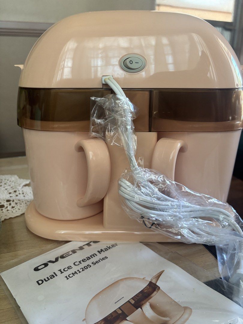 Ovente Ice Cream Maker DBL500 110V (Category: Ice-cream Makers) located in San Fernando. Submitted by trigo91 (Listing ID 1347529529, Image 2). Description: Ovente Ice Cream Maker DBL500 110V Brand new in original packaging US set. Need to use transformer. Measurement: 10 1/2” h x 11” wide x 4 1/2” long Features: create delicious homemade ice cream or sorbet in 15-25 minutes, 2 quick freeze mugs 0.5L capacity each, 2 funnels included to easily po
