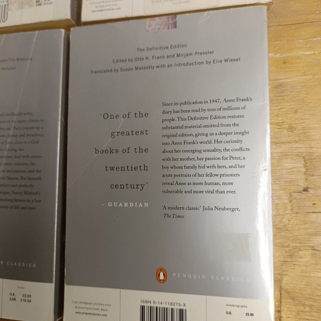 Penguin Classics Books - Set of 4 (Category: Storybooks) located in Manila. Submitted by shelfenjoyment (Listing ID 1434563812, Image 3). Description: 449 each. Take all for 1000. Set of four Penguin Classics books. Titles include "Out of Africa" by Karen Blixen, "The Prime of Miss Jean Brodie" by Muriel Spark, "Love in a Cold Climate" by Nancy Mitford, and "The Diary of a Young Girl" by Anne Frank. Perfect for any book lover or collector..