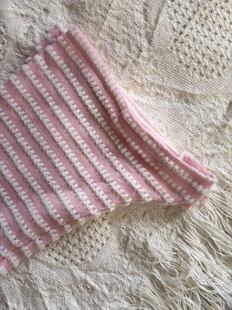 Pink and White Striped Shorts (Category: Shorts) located in Baguio. Submitted by ravendoll.ph (Listing ID 1434471535, Image 2). Description: - Pink and white striped pattern - High-waisted design - Textured knit fabric - Comfortable fit - Ideal for casual wear.