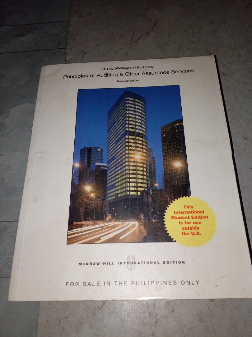 Principles of Auditing & Other Assurance Services (Category: Textbooks) located in Manila. Submitted by daz_z (Listing ID 1434416246, Image 1). Description: - Title: Principles of Auditing & Other Assurance Services, 20th Edition - Edition: International Student Edition - Publisher: McGraw-Hill International Edition - Condition: Good - Availability: For sale in the Philippines only..