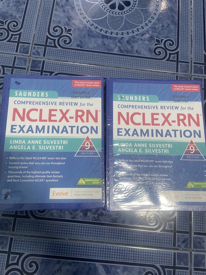 Saunders Comprehensive Review for NCLEX-RN Examination (Category: Textbooks) located in Angeles City. Submitted by thunderx777 (Listing ID 1434464115, Image 2). Description: - Saunders NCLEX-RN Review, 9th Edition - Includes Volume 1 (Units I-V) and Volume 2 (Units VI-IX) - Content aligned with the latest NCLEX-RN exam - Features review questions, including alternate item formats and Next Generation NCLEX questions.