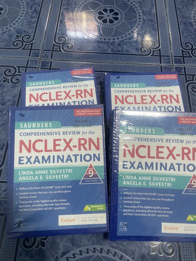 Saunders Comprehensive Review for NCLEX-RN Examination (Category: Textbooks) located in Angeles City. Submitted by thunderx777 (Listing ID 1434464115, Image 1). Description: - Saunders NCLEX-RN Review, 9th Edition - Includes Volume 1 (Units I-V) and Volume 2 (Units VI-IX) - Content aligned with the latest NCLEX-RN exam - Features review questions, including alternate item formats and Next Generation NCLEX questions.