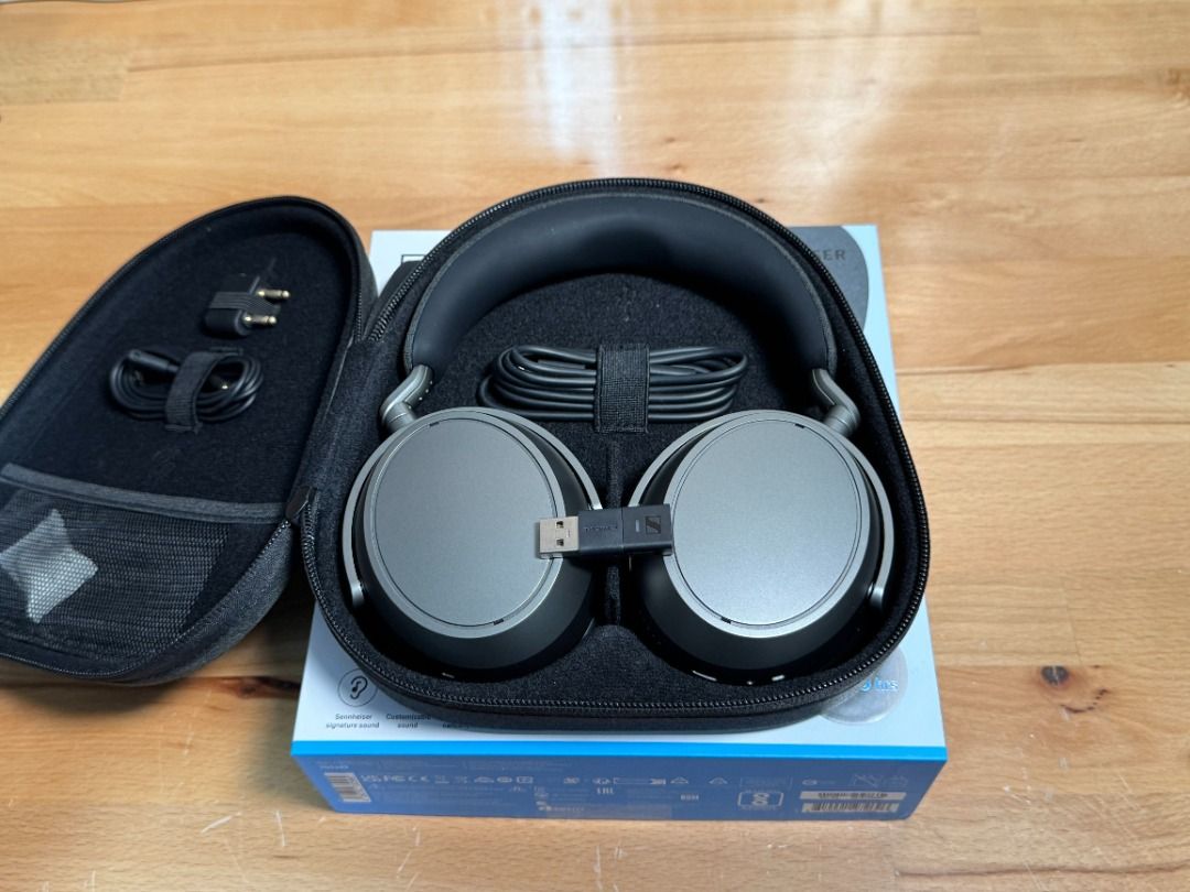 Sennheiser Momentum 4 Wireless Headphones (Category: Headphones & Headsets) located in Caloocan City. Submitted by aquinasramonrcb (Listing ID 1434454134, Image 1). Description: - Sennheiser Momentum 4 Wireless Headphones (Gray/Black) - Comes with BTD 700 dongle to unlock Hi Res - Includes: Carrying case, BTD 700 dongle, cables, and airplane adapter - Comes with original box - USB-C charging port ------------- https://ph.sennheiser-hearing.com/pr