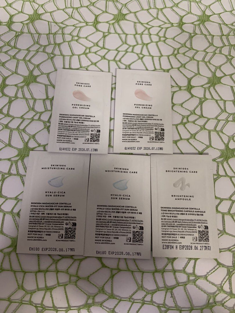 Skin1004 Madagascar Centella Skincare Samples (Category: Face Care) located in Makati City. Submitted by newandlovedco. (Listing ID 1434582559, Image 2). Description: - Skin1004 Madagascar Centella Samples - Includes: - Poreminizing Light Gel Cream - Hyalu-Cica Water-Fit Sun Serum SPF50+ PA++++ - Tone Brightening Capsule Ampoule - Sample Size: 1.5 ml / 0.05 fl. oz. each - Expiration Dates: 2028-2030 - Selling as Bundle.